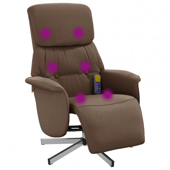 Fauteuil inclinable de massage avec repose-pieds marron tissu