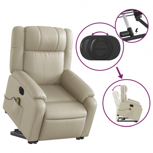 Fauteuil inclinable de massage électrique crème similicuir