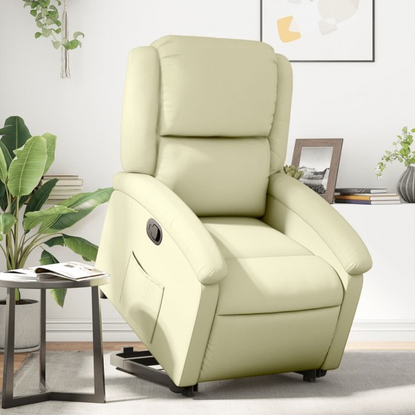 Fauteuil inclinable crème cuir véritable