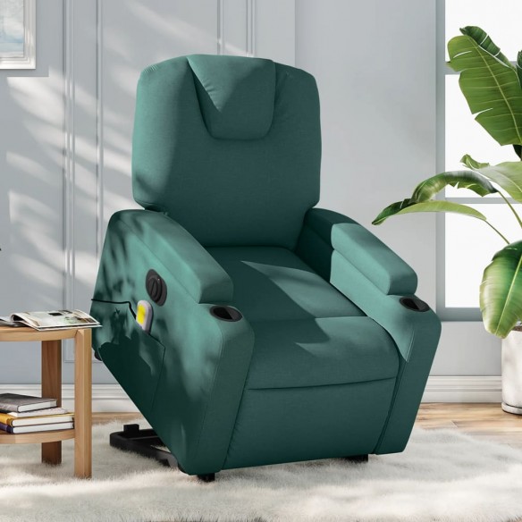 Fauteuil inclinable de massage électrique Vert foncé Tissu