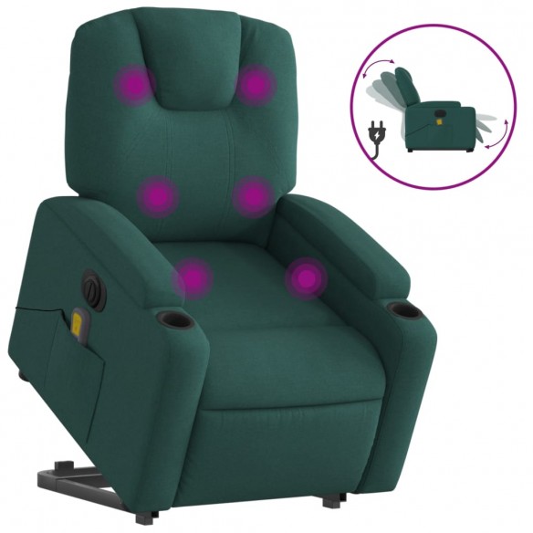 Fauteuil inclinable de massage électrique Vert foncé Tissu