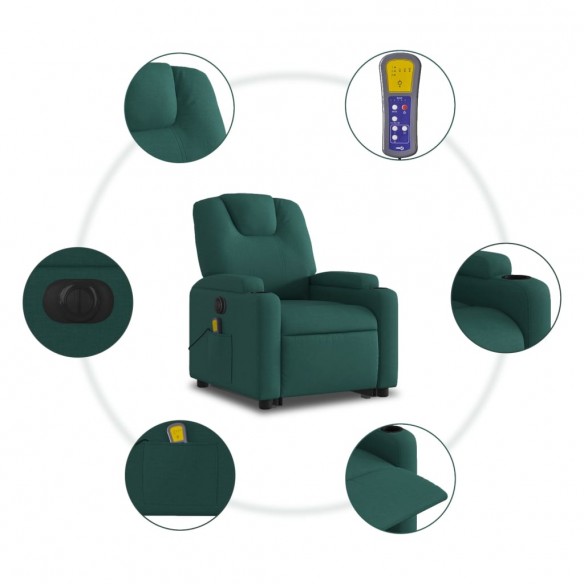 Fauteuil inclinable de massage électrique Vert foncé Tissu