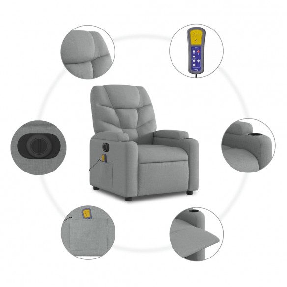 Fauteuil inclinable de massage électrique Gris clair Tissu