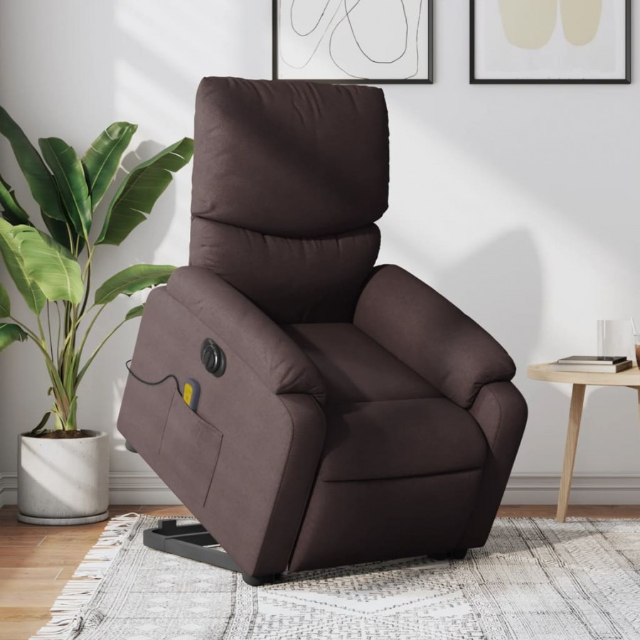 Fauteuil inclinable de massage électrique Marron foncé Tissu