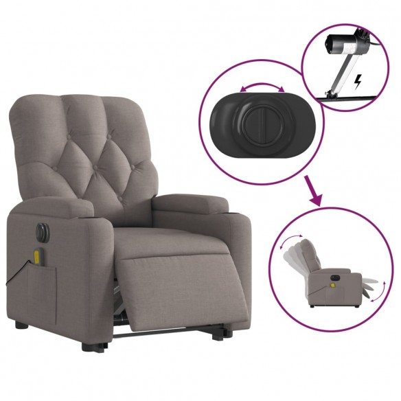 Fauteuil inclinable de massage électrique Taupe Tissu