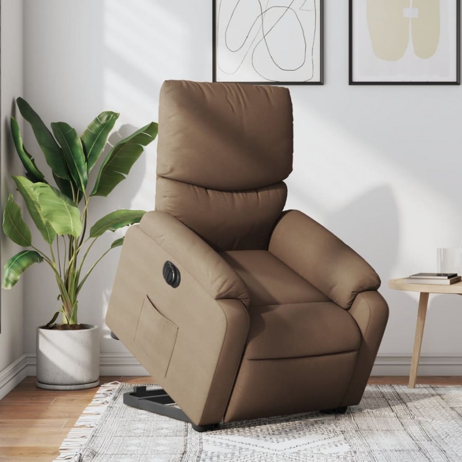 Fauteuil inclinable électrique marron tissu