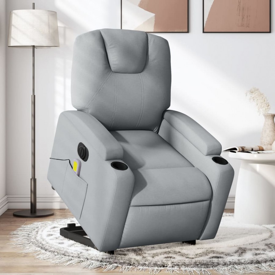 Fauteuil inclinable de massage électrique Gris clair Tissu