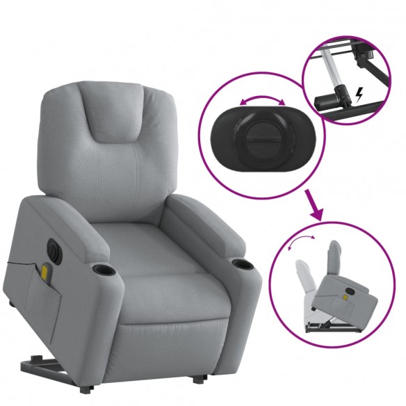 Fauteuil inclinable de massage électrique Gris clair Tissu