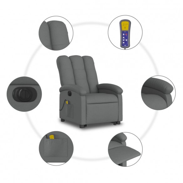 Fauteuil inclinable de massage électrique Gris foncé Tissu