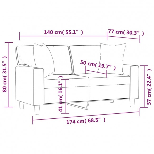 Canapé 2 places avec oreillers bordeaux 140 cm similicuir