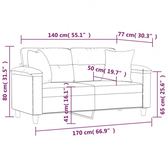 Canapé 2 places avec oreillers décoratifs gris 140cm similicuir