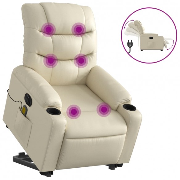 Fauteuil inclinable de massage électrique crème similicuir