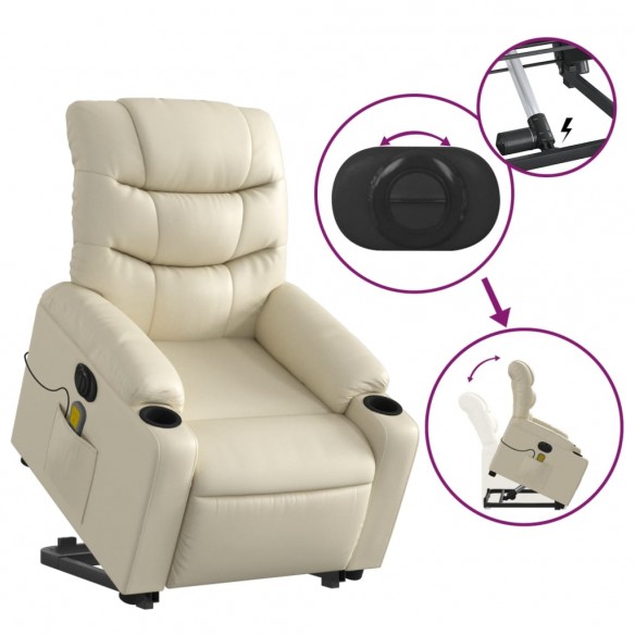 Fauteuil inclinable de massage électrique crème similicuir