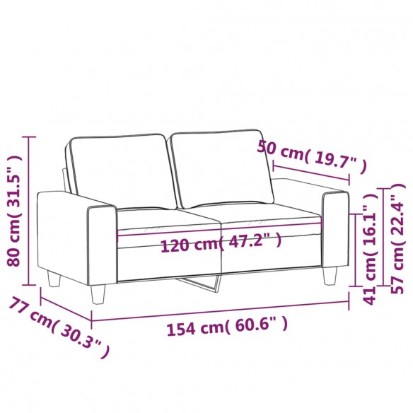 Canapé à 2 places Gris clair 120 cm Tissu