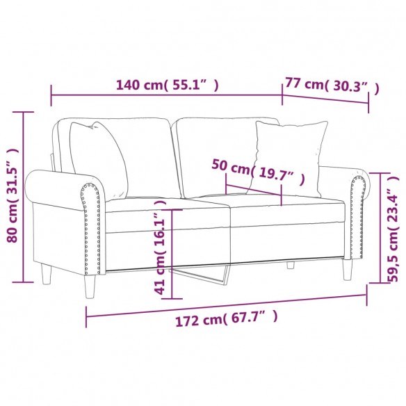 Canapé 2 places avec oreillers bordeaux 140 cm similicuir