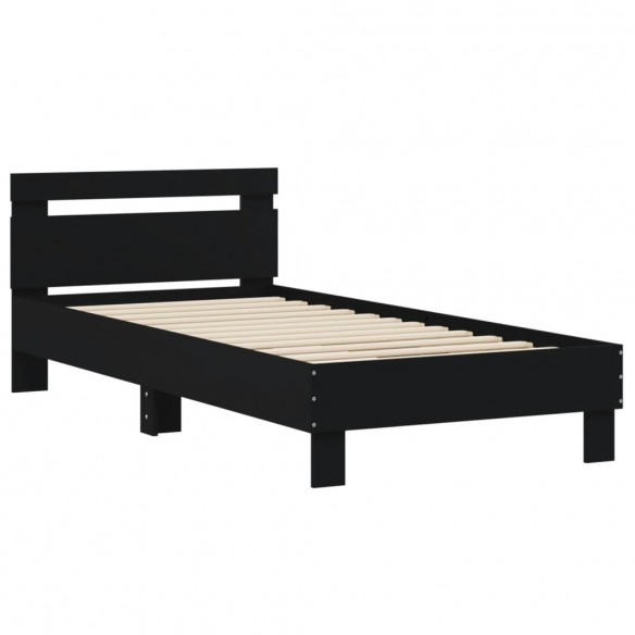 Cadre de lit avec tête de lit noir 90x200 cm bois d'ingénierie