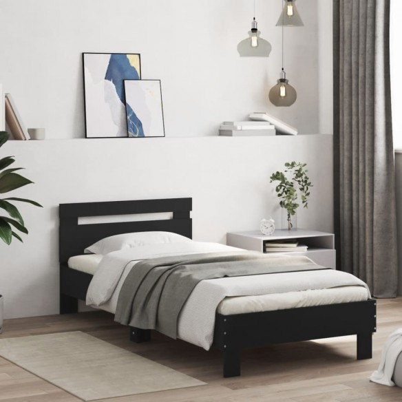 Cadre de lit avec tête de lit noir 90x200 cm bois d'ingénierie