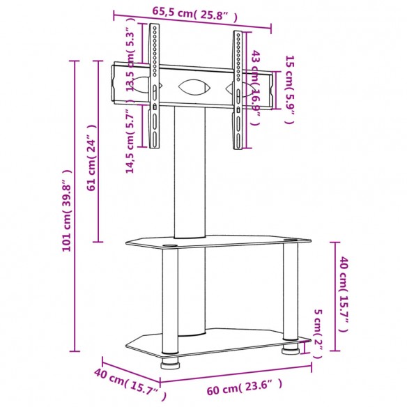 Meuble TV d'angle 2 niveaux pour 32-70 pouces noir argenté