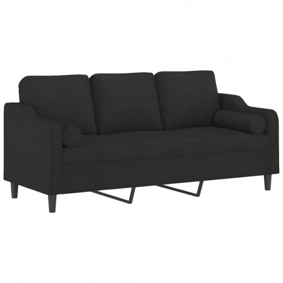 Canapé 3 places avec oreillers décoratifs noir 180 cm tissu