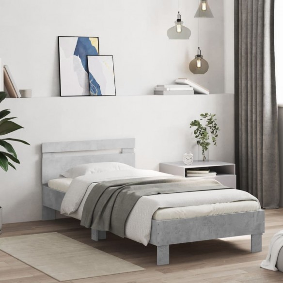 Cadre de lit avec tête de lit gris béton 90x200 cm