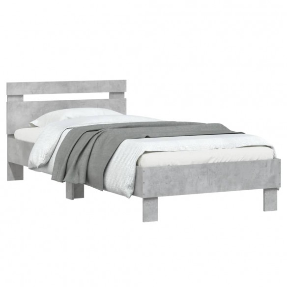 Cadre de lit avec tête de lit gris béton 90x200 cm