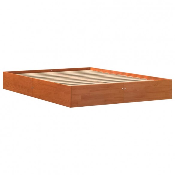 Cadre de lit cire marron 135x190 cm bois de pin massif