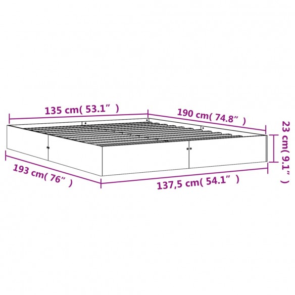 Cadre de lit cire marron 135x190 cm bois de pin massif