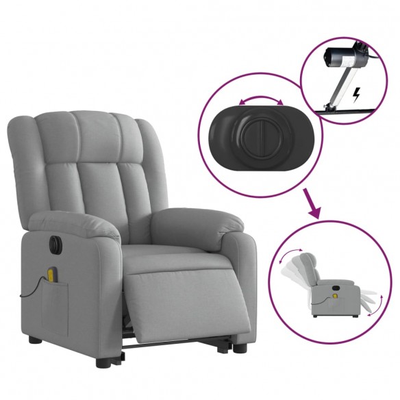 Fauteuil inclinable de massage électrique Gris clair Tissu