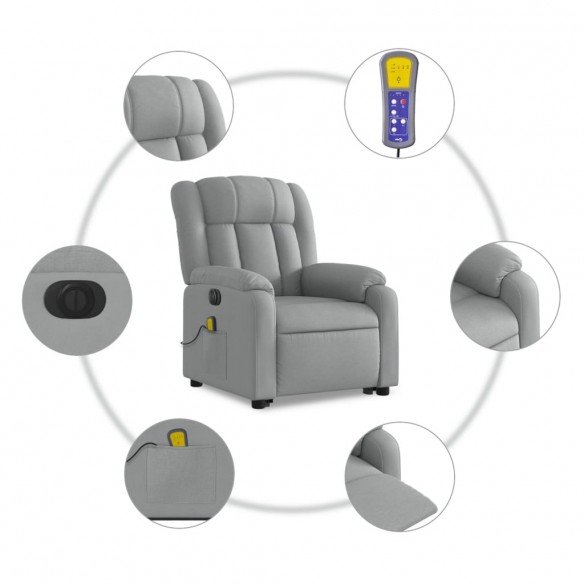 Fauteuil inclinable de massage électrique Gris clair Tissu