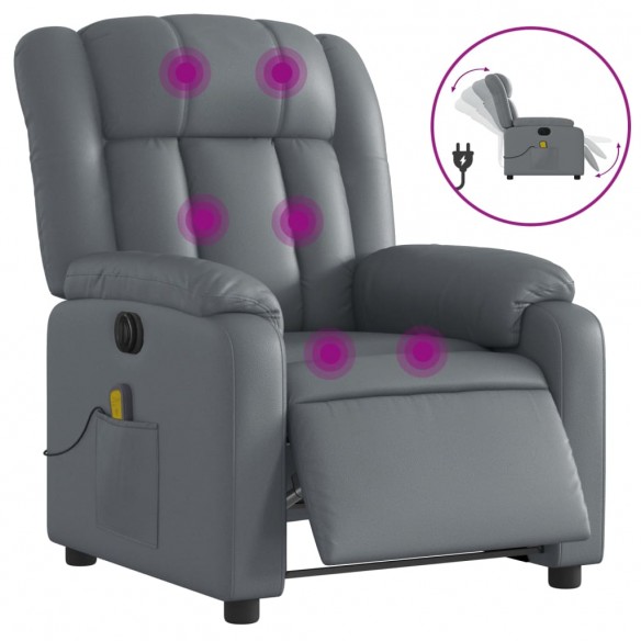 Fauteuil de massage inclinable électrique gris similicuir