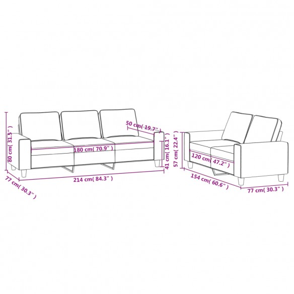 Ensemble de canapés 2 pcs crème tissu