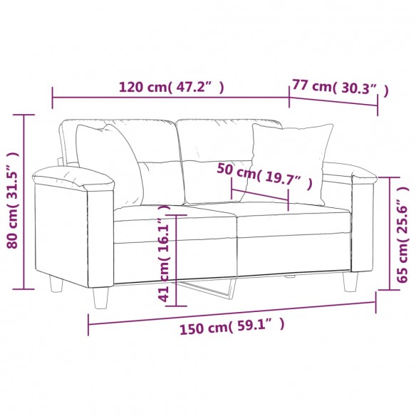 Canapé 2 places avec oreillers taupe 120 cm tissu microfibre