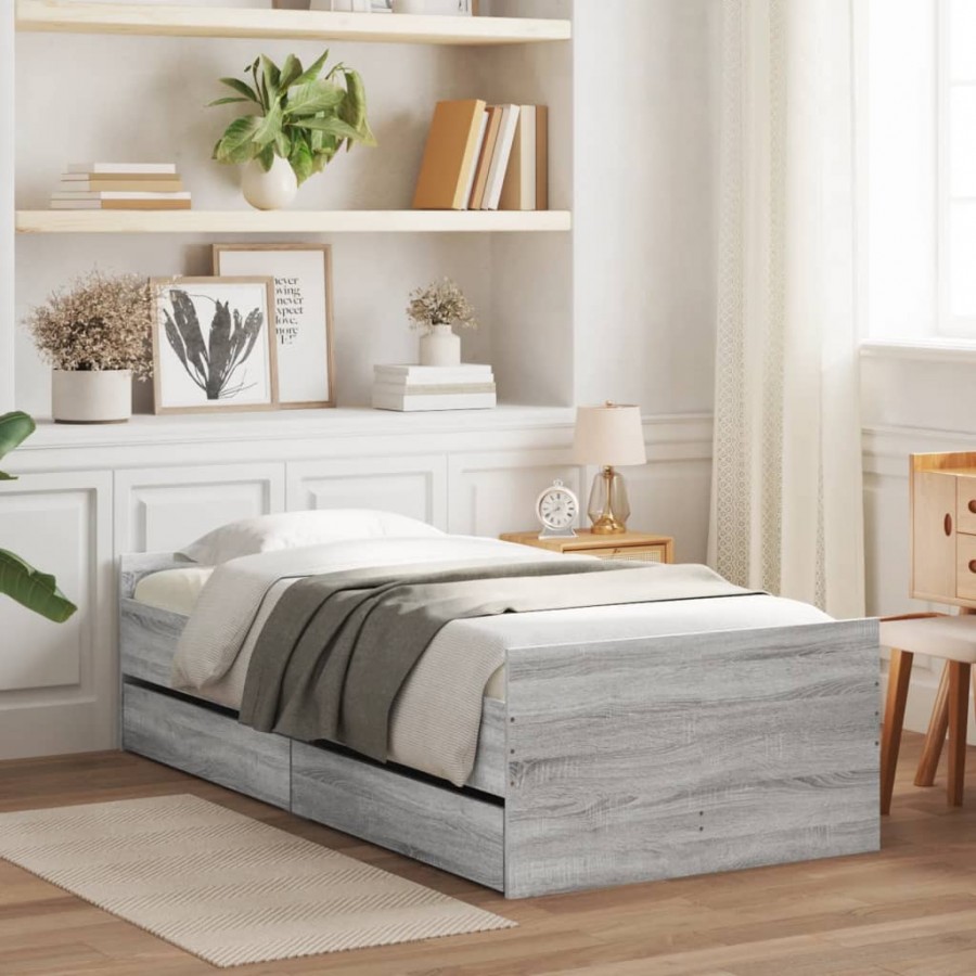 Cadre de lit avec tiroirs sonoma gris 90x200 cm