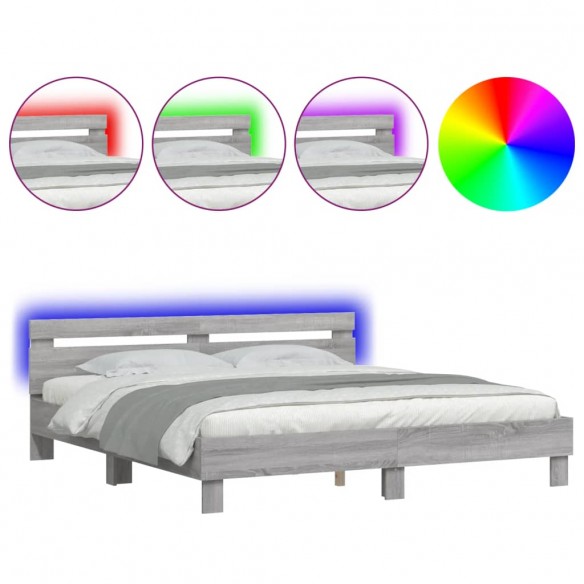 Cadre de lit avec tête de lit et LED sonoma gris 160x200 cm