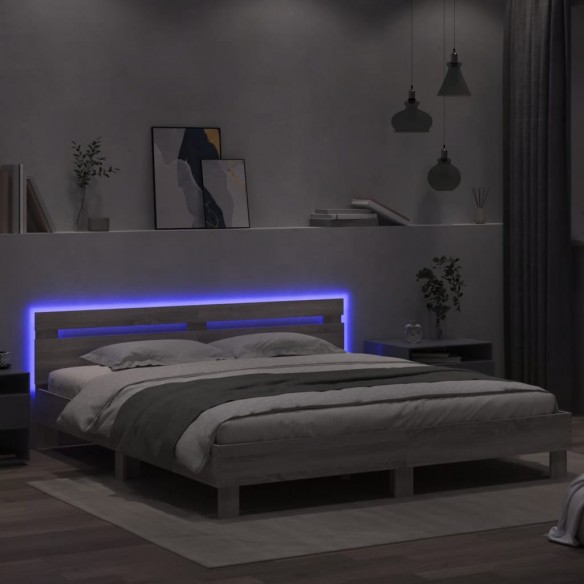 Cadre de lit avec tête de lit et LED sonoma gris 160x200 cm