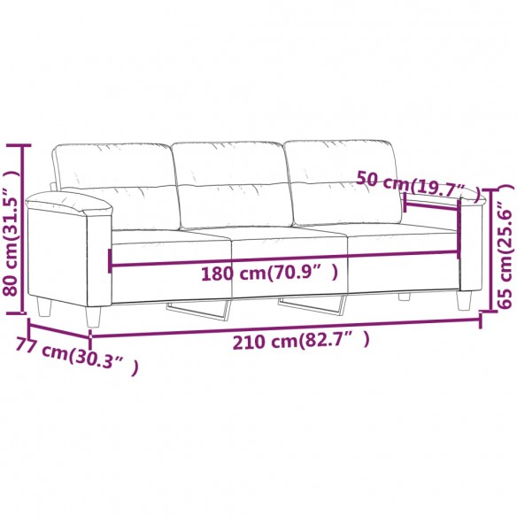 Canapé à 3 places Gris clair 180 cm Tissu microfibre