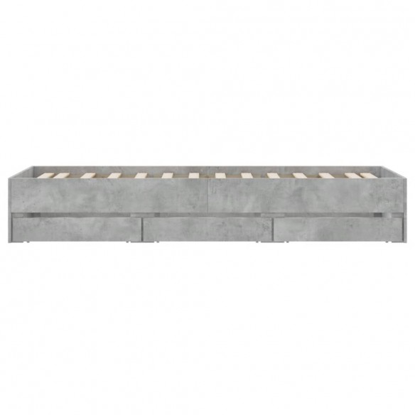 Cadre de lit et tiroirs gris béton 100x200 cm bois d'ingénierie