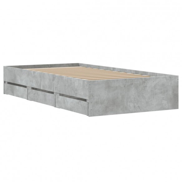 Cadre de lit et tiroirs gris béton 100x200 cm bois d'ingénierie