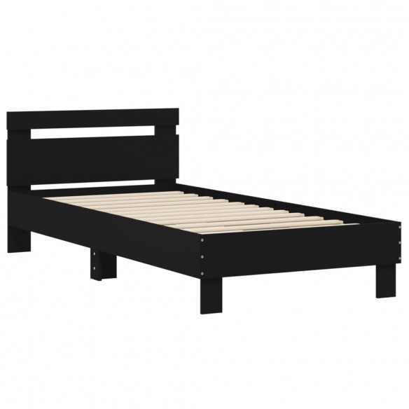 Cadre de lit avec tête de lit noir 90x190 cm bois d'ingénierie
