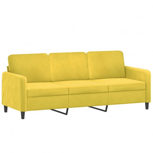 Canapé 3 places avec oreillers décoratifs jaune 180 cm velours
