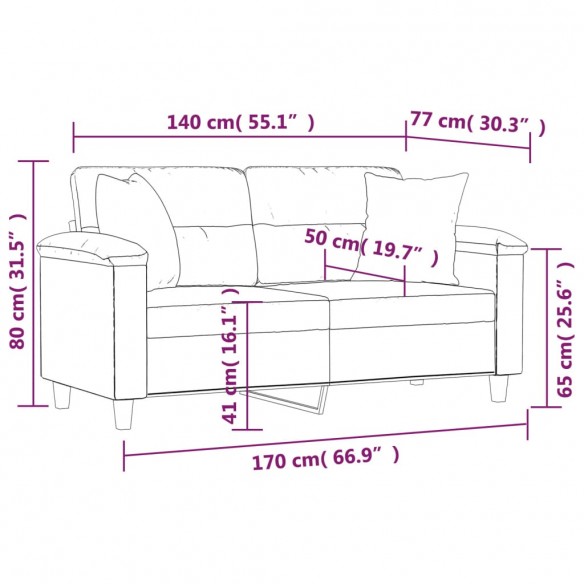 Canapé 2 places avec oreillers taupe 140 cm tissu microfibre