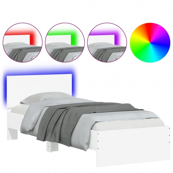 Cadre de lit avec tête de lit et lumières LED blanc 90x200 cm