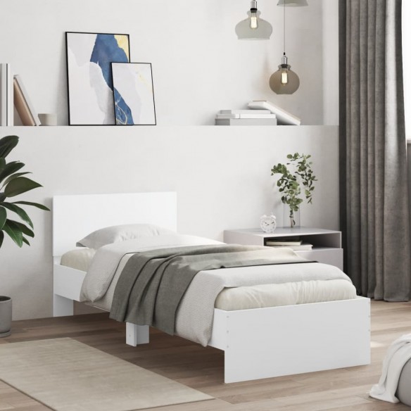 Cadre de lit avec tête de lit et lumières LED blanc 90x200 cm