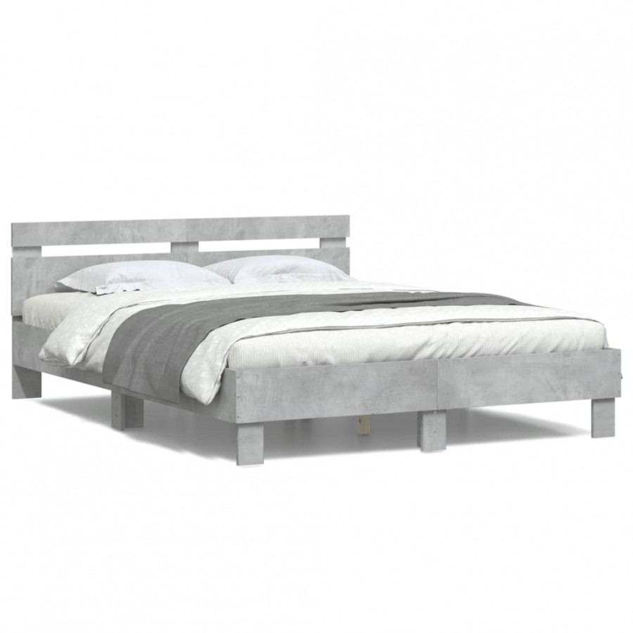 Cadre de lit avec tête de lit et LED gris béton 150x200 cm