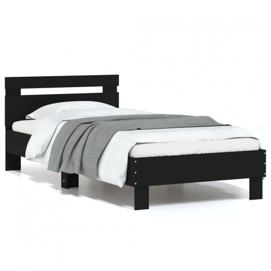 Cadre de lit avec tête de lit noir 75x190 cm bois d'ingénierie