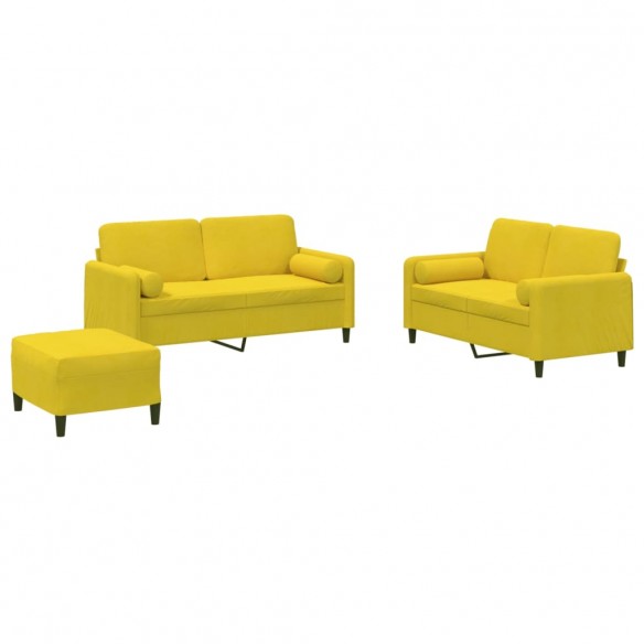 Ensemble de canapés 3 pcs avec coussins jaune velours