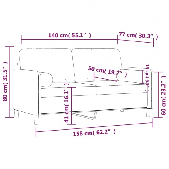 Canapé 2 places avec oreillers vert foncé 140 cm velours