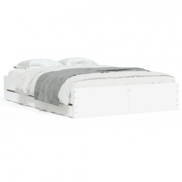 Cadre de lit à tiroirs blanc 120x190 cm bois d'ingénierie