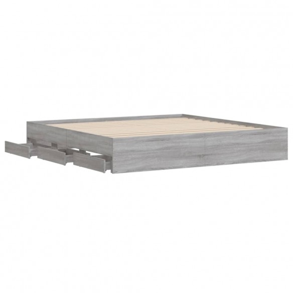 Cadre de lit et tiroirs sonoma gris 200x200cm bois d'ingénierie