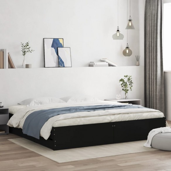 Cadre de lit avec tiroirs noir 200x200 cm bois d'ingénierie